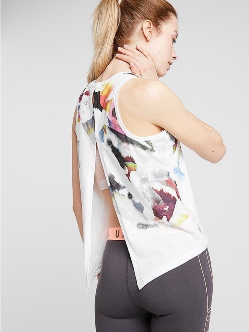 Under Armour White Open-Back Paint-Splash Tank